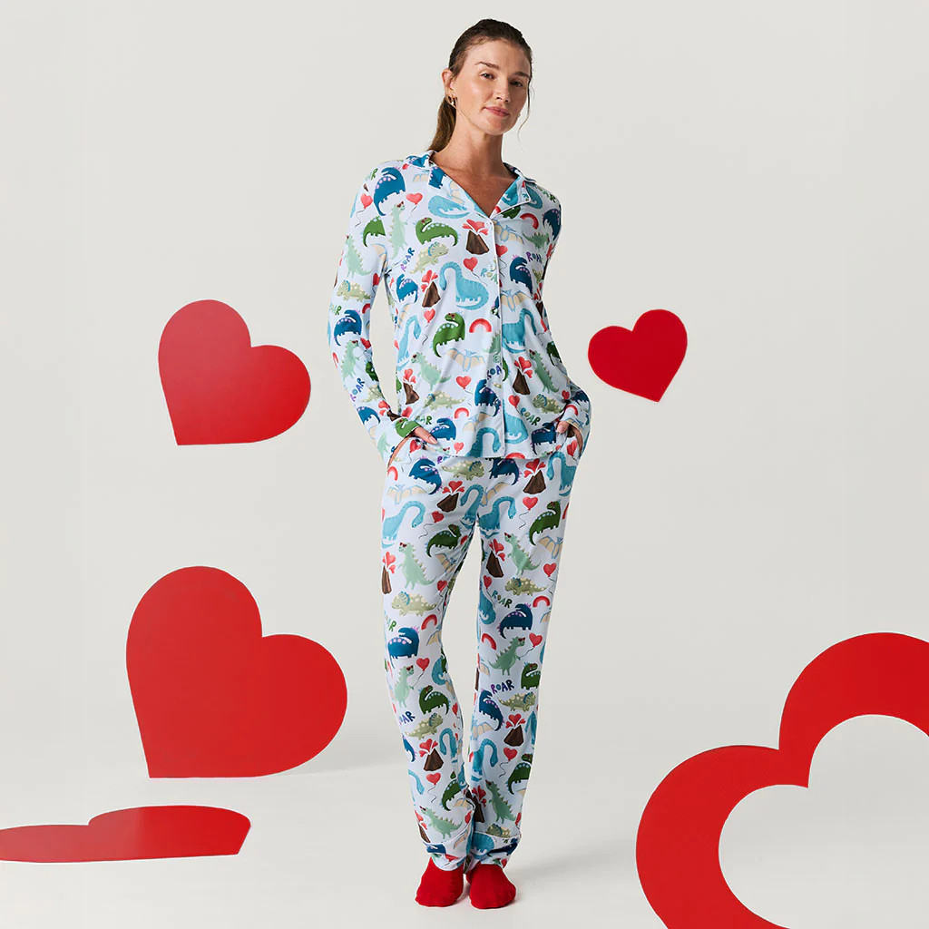 Dinosaur Blue Luxe Womens Pajamas | Valentinosaurs | Posh Peanut