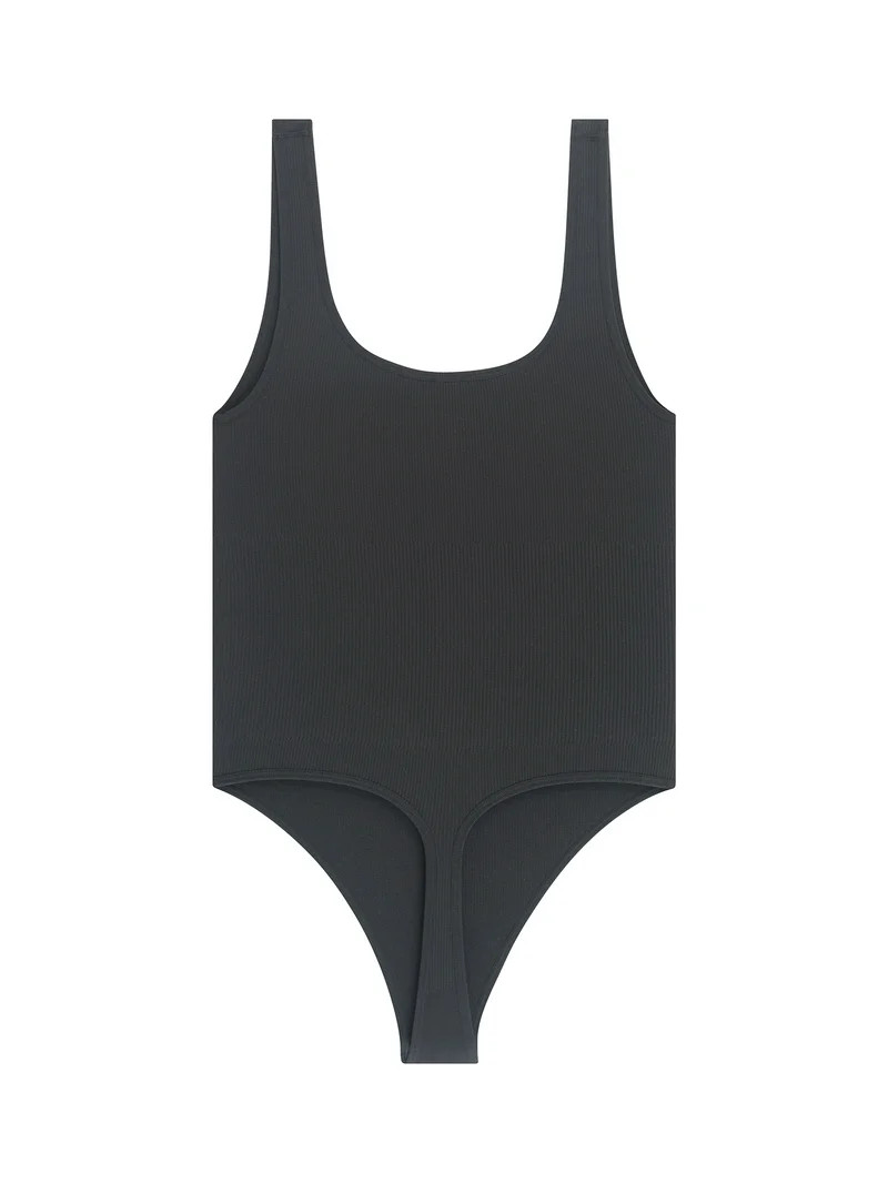 No Boundaries Women's Seamless Smoothing Rib Square Neck Bodysuit, Sizes XS-XXXL | Walmart (US)