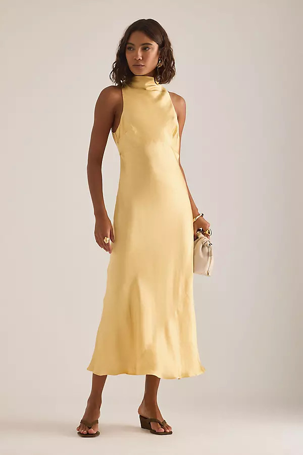 By Anthropologie Milly Satin High-Neck Midi Dress | Anthropologie (UK)