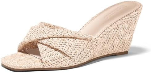Coutgo Womens Wedge Sandals Espadrilles Square Open Toe Slip On High Heels Slides Summer Beach Sh... | Amazon (US)