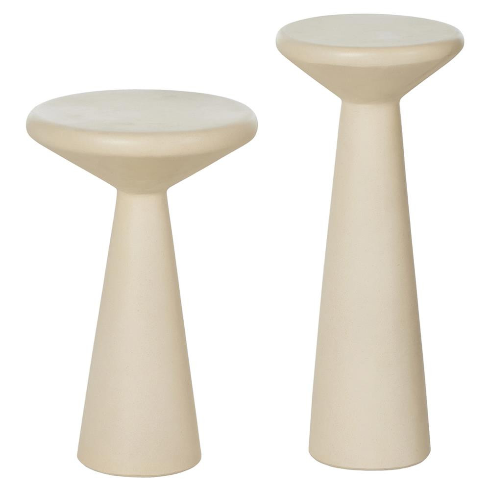 Mika Industrial Bazaar Beige Concrete Pedestal Accent Tables - Set of 2 | Kathy Kuo Home