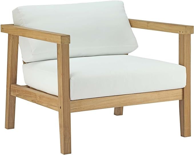 Modway Bayport Teak Wood Outdoor Patio Armchair in Natural White | Amazon (US)