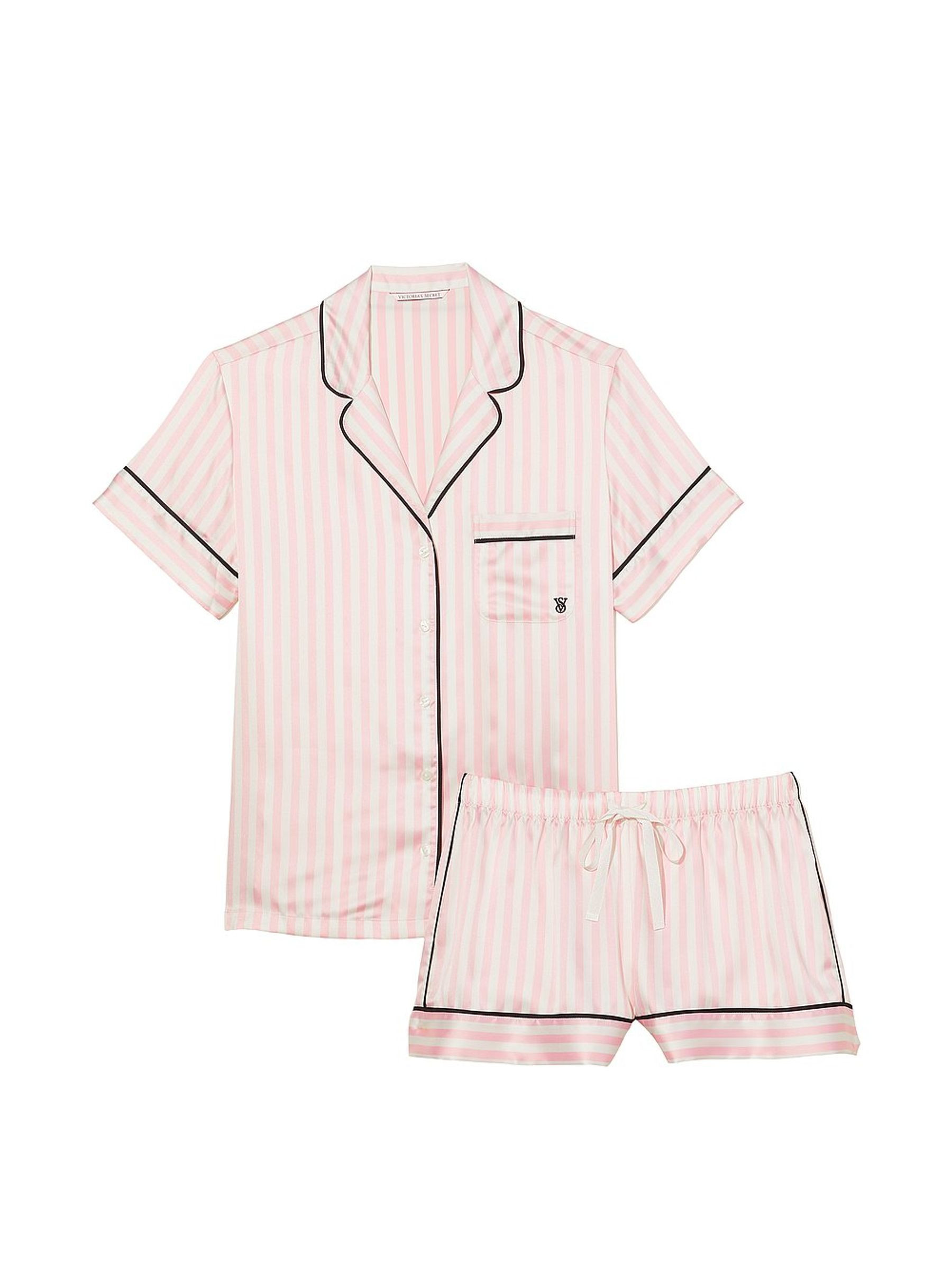 Pink Iconic Stripe Satin Short Pyjama Set | Victoria's Secret UK | Victoria's Secret UK
