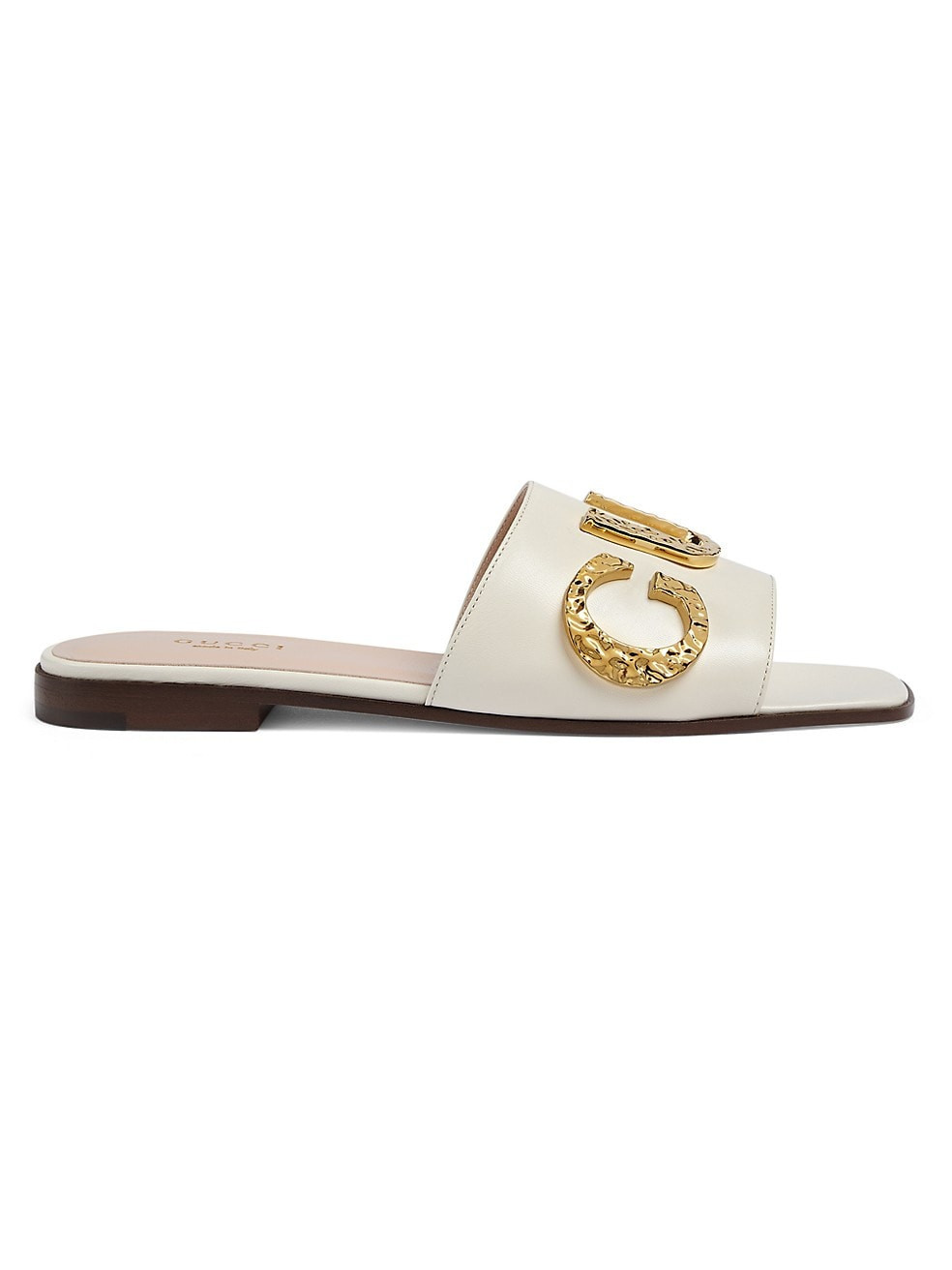 Gucci Logo Leather Flat Slides | Saks Fifth Avenue