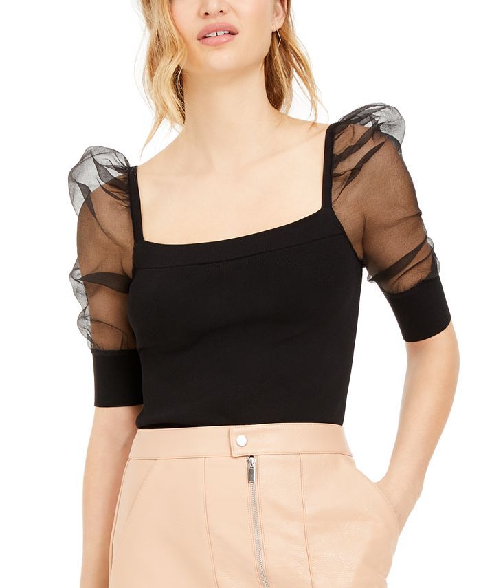 Puffed-Sleeve Illusion Top, Created for Macy's | Macys (US)