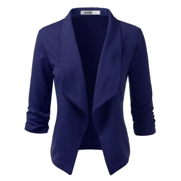 Doublju Women's Ruched 3/4 Sleeve Open Front Blazer Jacket with Plus Size | Walmart (US)