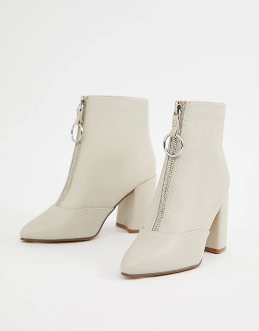 New Look zip front heeled boot in off white | ASOS US