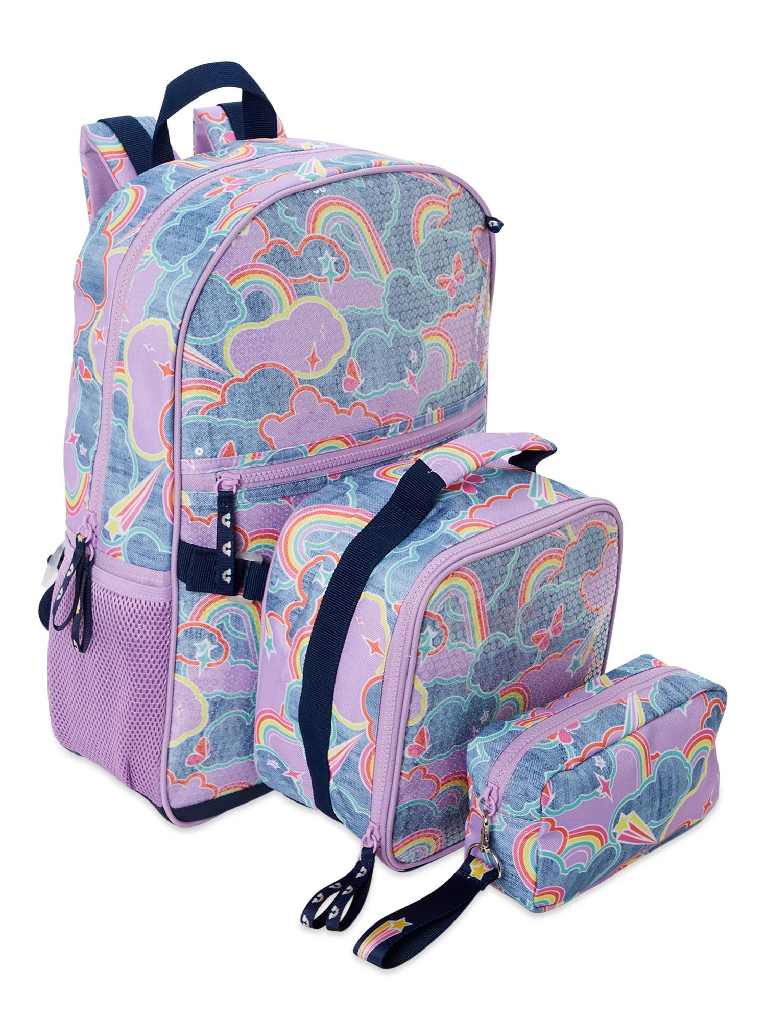Wonder Nation Girl's Backpack with Lunch Bag 3-Piece Set Dream Rainbow Purple - Walmart.com | Walmart (US)