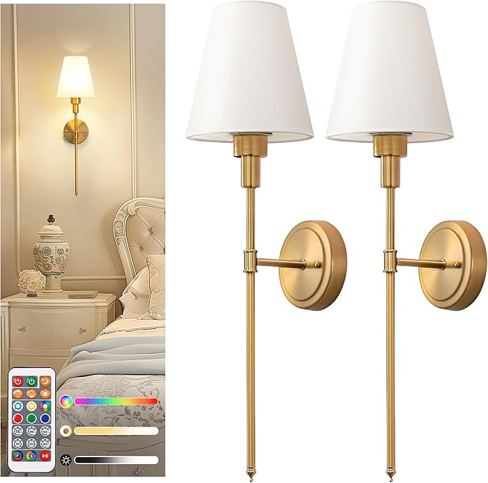 DORESshop Battery Operated Wall Sconce Set of 2, Wall Light Wireless Easy to Install Remote Contr... | Amazon (CA)
