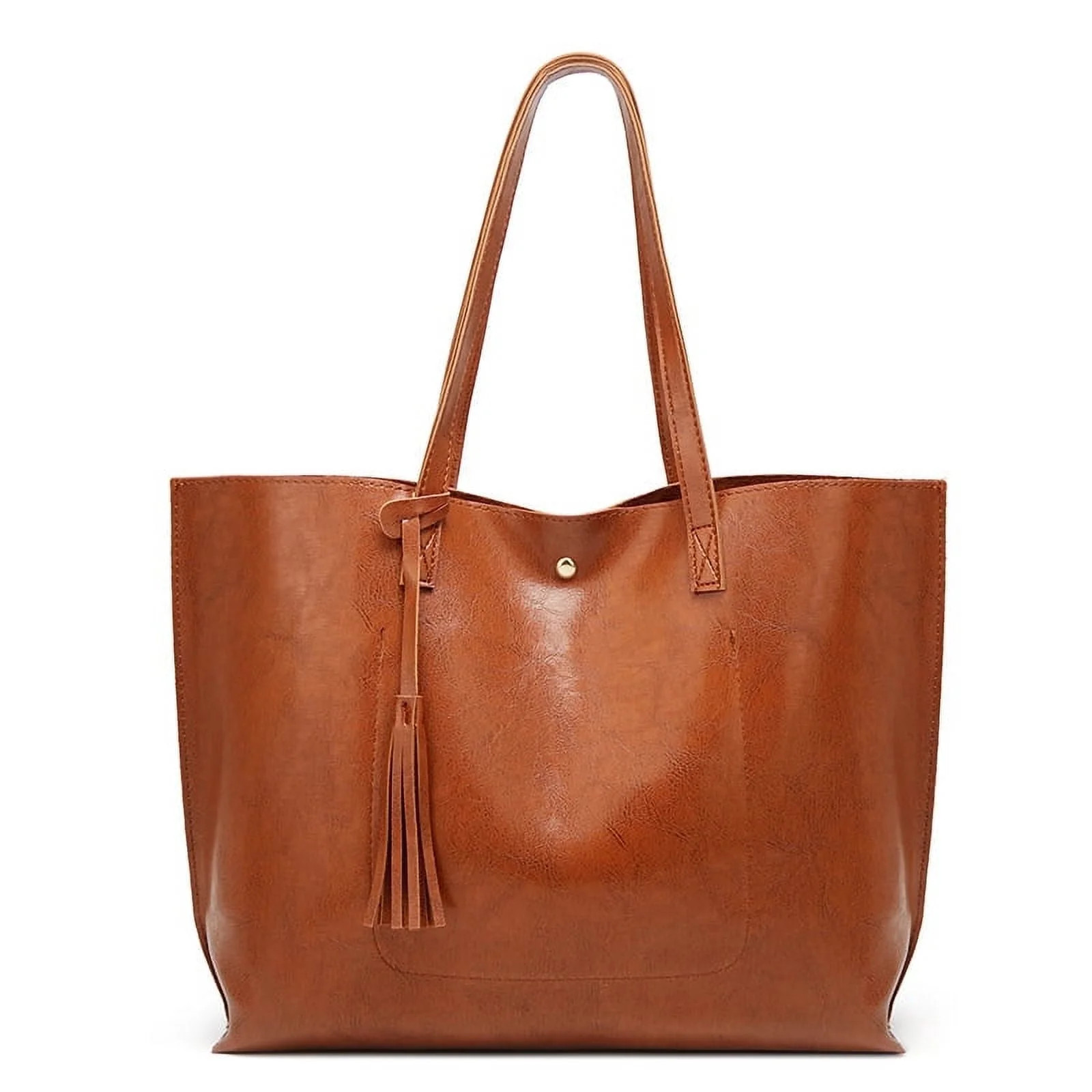 Women's Soft Faux Leather Tote Shoulder Bag (Size 14.1(L) x 11.8 (H) x 4.3 (D) Inches) | Walmart (US)