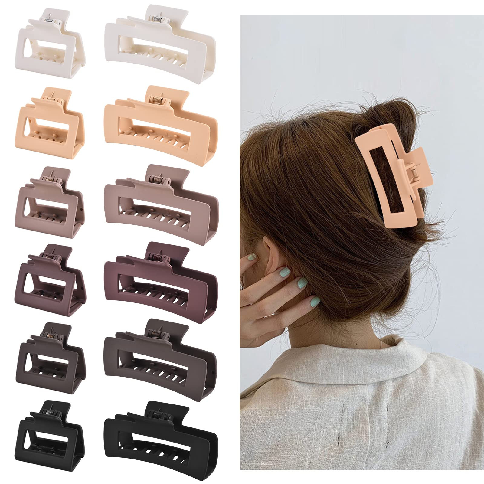 12 Pcs Rectangle Clips, Accessories for Women and Girls, Including 6 Pcs 4 Inch Large Clips for T... | Amazon (US)