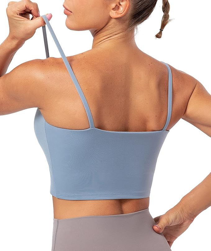 Lavento Women's Longline Sports Bra Yoga Cami Tank Top with Built in Bra | Amazon (US)