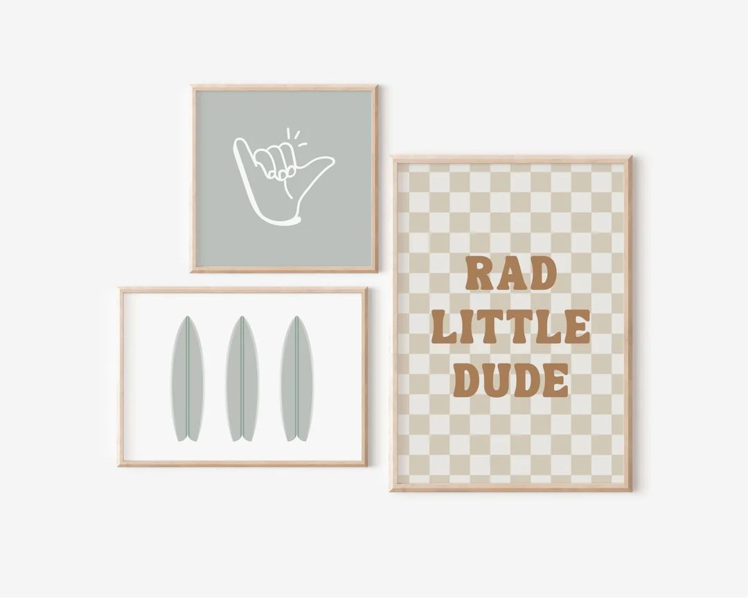 Rad Little Dude Gallery Wall Set of 3 Downloadable Prints, Boy Nursery Decor, Sage Kids Room, Quo... | Etsy (US)
