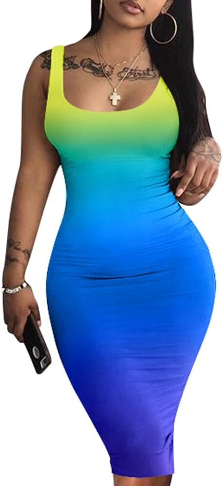 LAGSHIAN Women's Sexy Bodycon Tank Dress Sleeveless Basic Midi Club Dresses | Amazon (US)