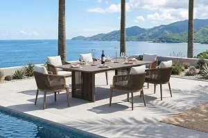 PURPLE LEAF Patio Dining Set for 6 Olefin Rope-Wrapped Backrest Coffee | 3 Years Fade-Resistant O... | Amazon (US)