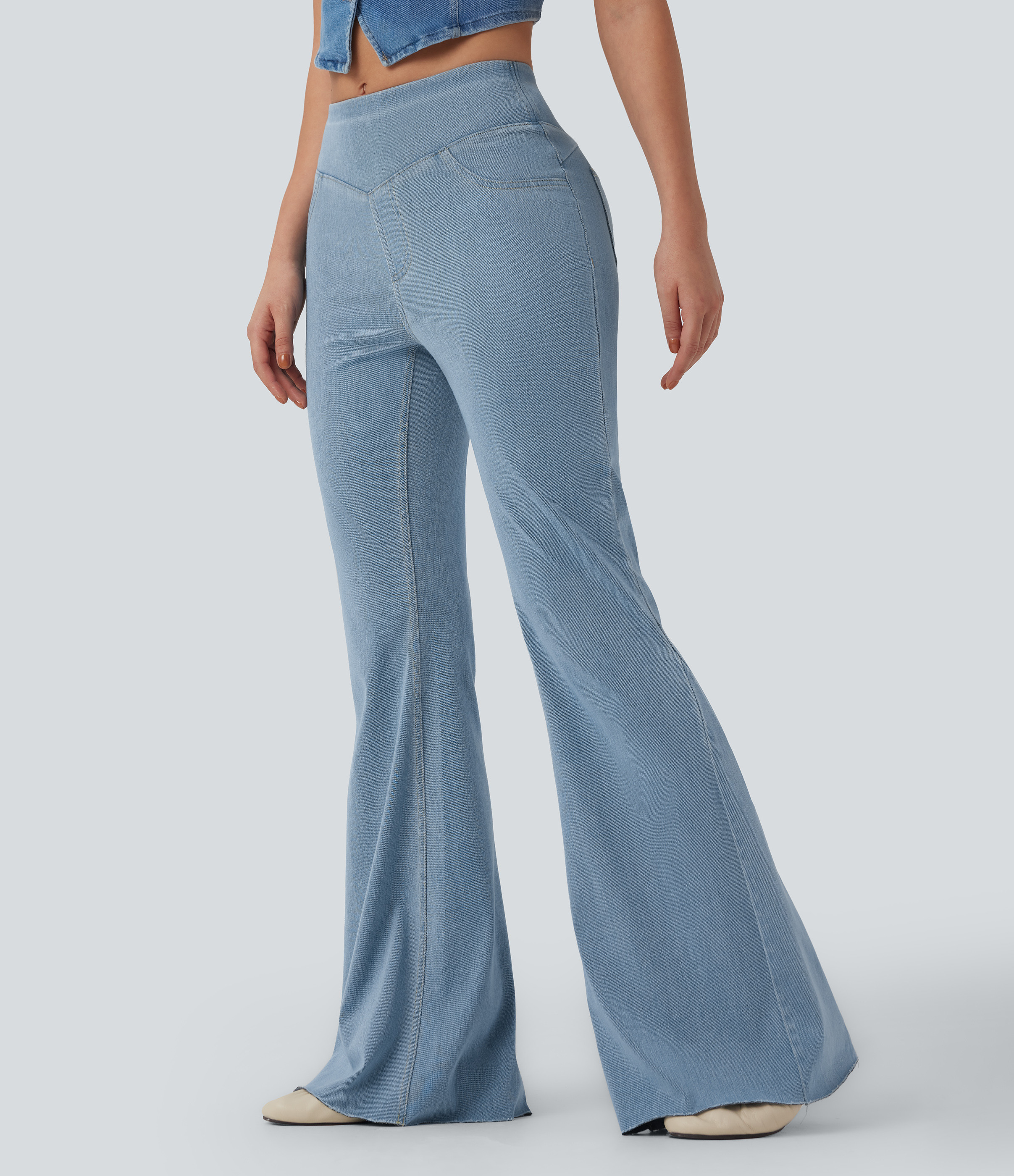 Halara Halara Flex™ Mid Rise Casual Flare Jeans with Pockets - Blue Jasper Denim - XS(regular) | HALARA