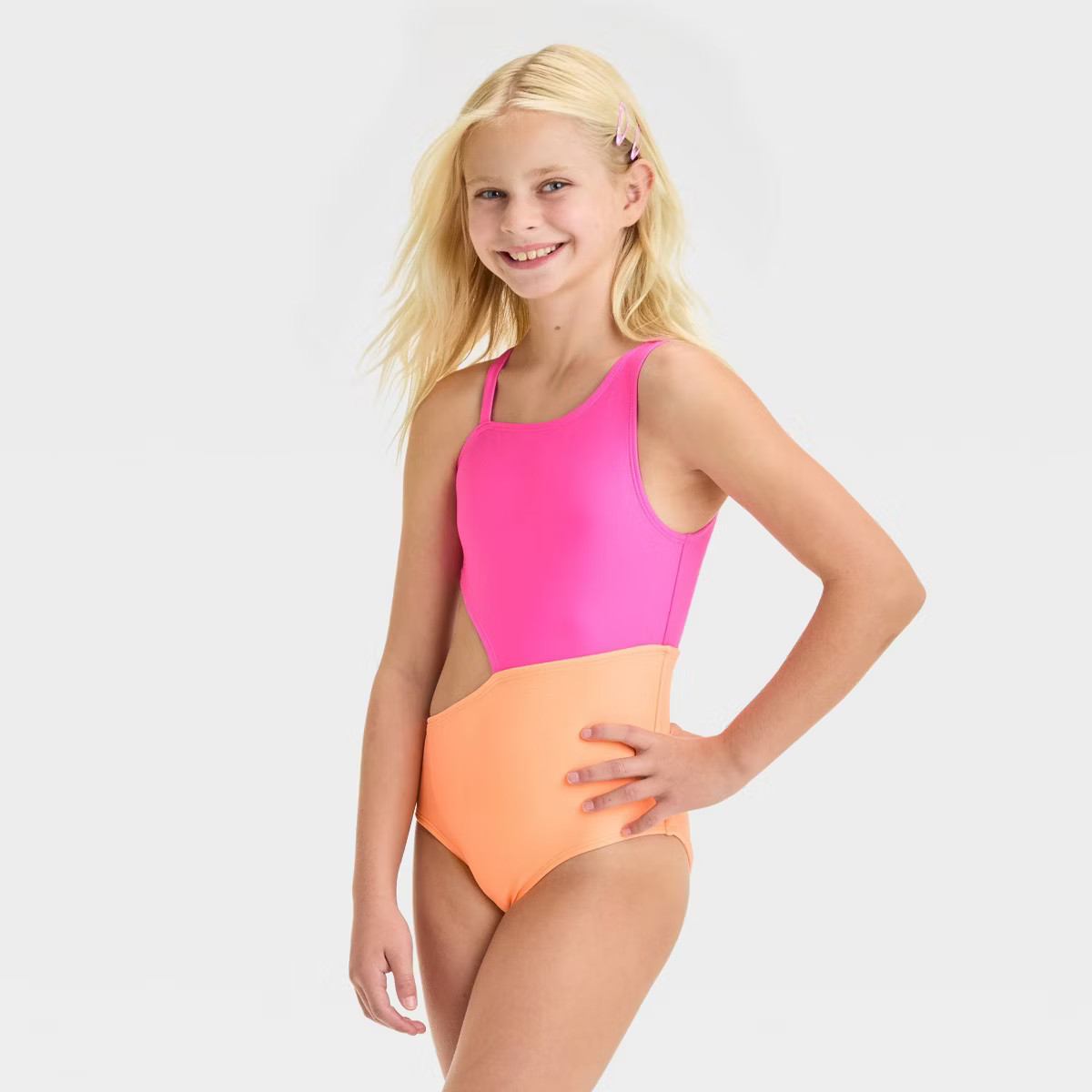 Girls' Solid One Piece Swimsuit - Cat & Jack™ Orange S | Target