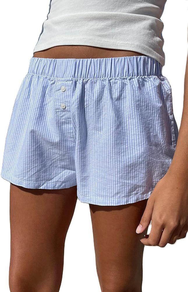 Argeousgor Women Y2k Gingham Boxer Shorts Stripes Button Elastic Waist Boxers Cute Mini Bloomers ... | Amazon (US)