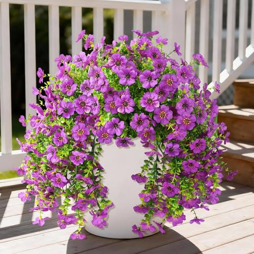 Homsunny Artificial Fake Flowers Plants for Outdoor Spring Summer Decoration, 2PCS Faux Daisy Silk Flowers Outside No Fade UV Resistant Realistic Home Decor for Porch Patio Balcony (Purple) | Amazon (US)