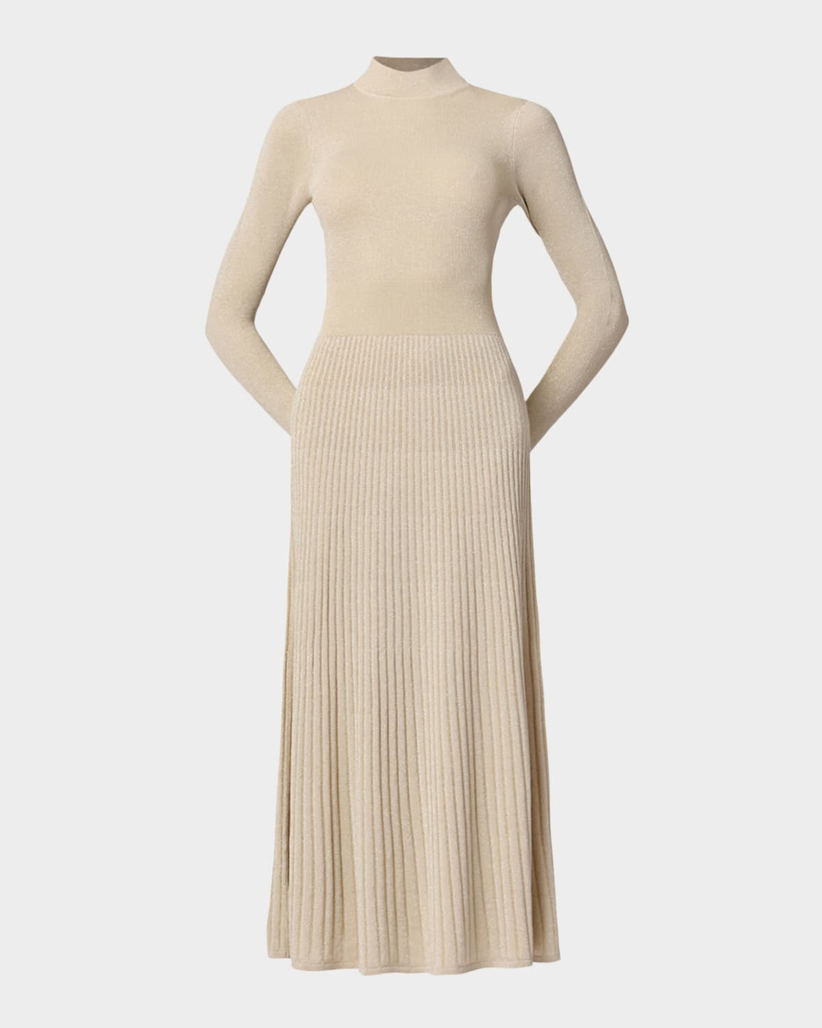 Autumn Mock-Neck Shimmer Knit Midi Dress | Neiman Marcus