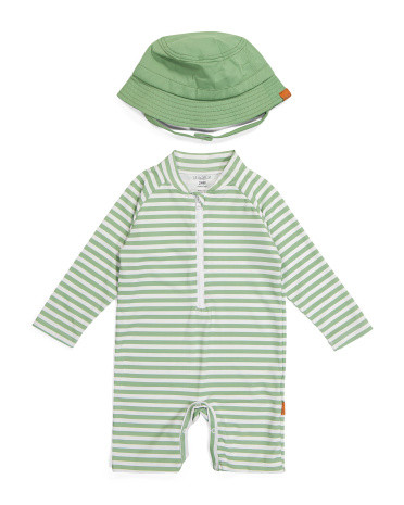 Infant Boy Zip Up Rash Guard Swimsuit And Sun Hat | TJ Maxx