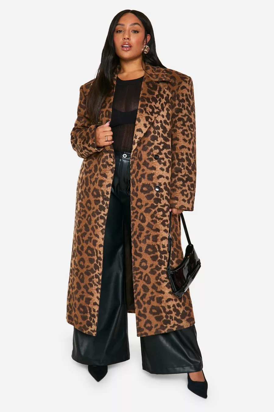 Plus Leopard Print Oversized Wool Look Coat | boohoo (US & Canada)