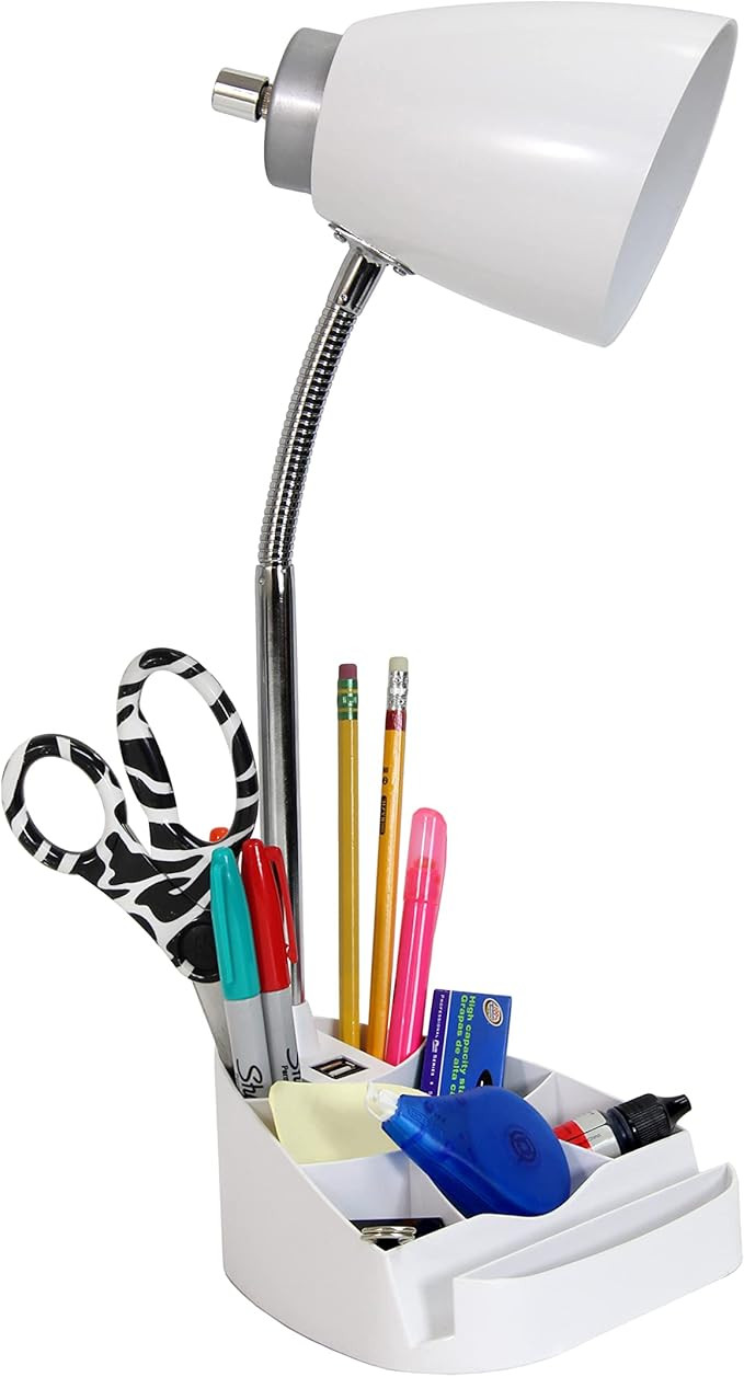 Simple Designs LD1056-WHT Gooseneck Organizer Desk Lamp with iPad/Tablet Stand or Book Holder and... | Amazon (US)