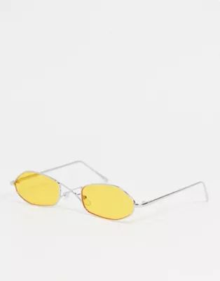 AJ Morgan unisex hexagonal sunglasses with yellow lens in silver | ASOS (Global)