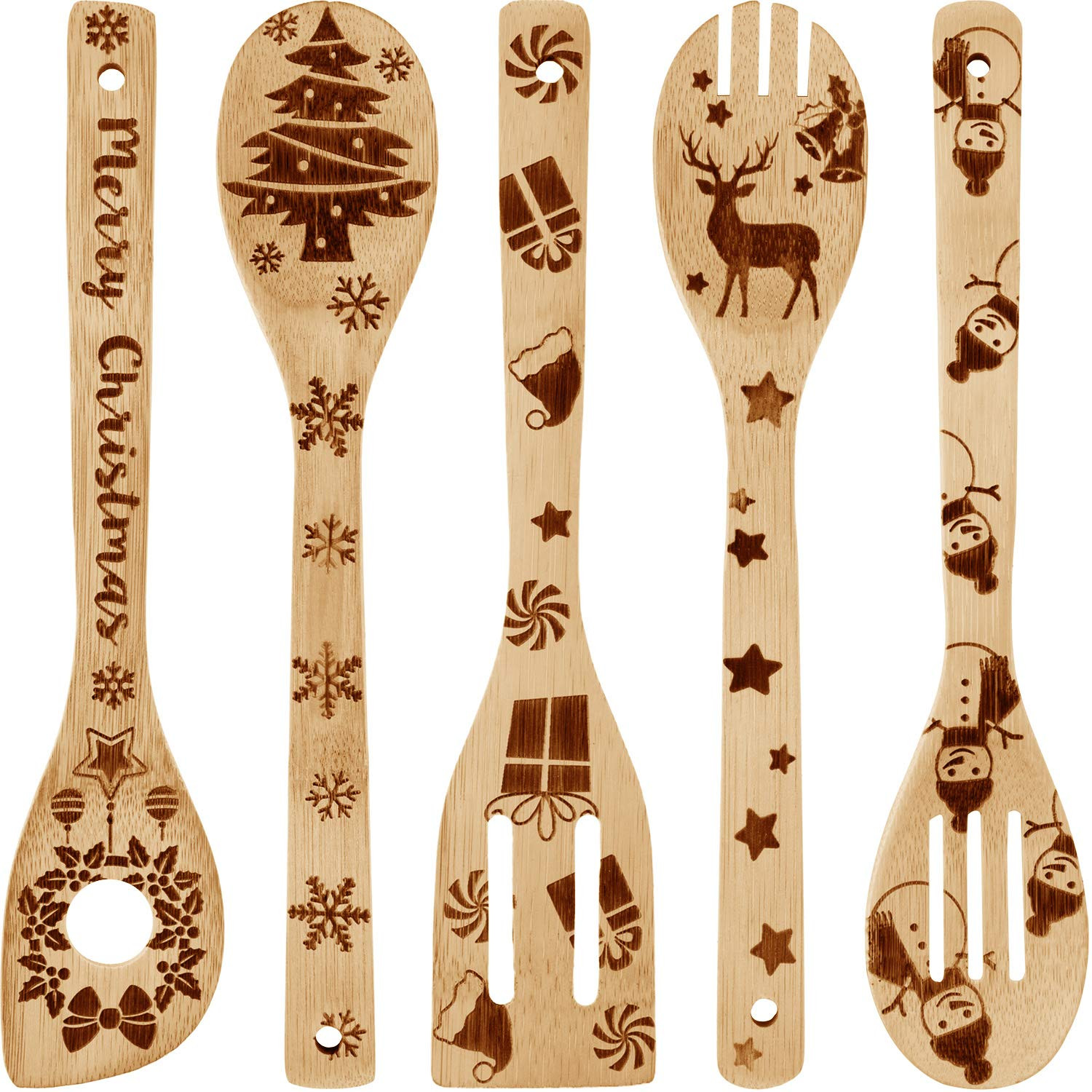 Boao 5 Pieces Christmas Wooden Spoons Set Christmas Kitchen Utensils Cooking Spoons for Serving B... | Amazon (US)