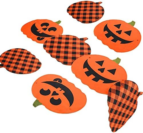 4 Pieces Halloween Pumpkin Placemats Black and Orange Pumpkin Table Runner Buffalo Check Plaid Pu... | Amazon (US)