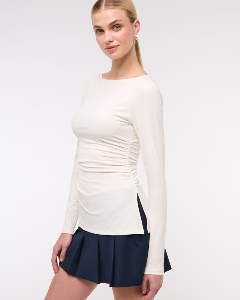 Women's Long-Sleeve Stretch Crepe Slash Top | Women's Clearance | Abercrombie.com | Abercrombie & Fitch (US)
