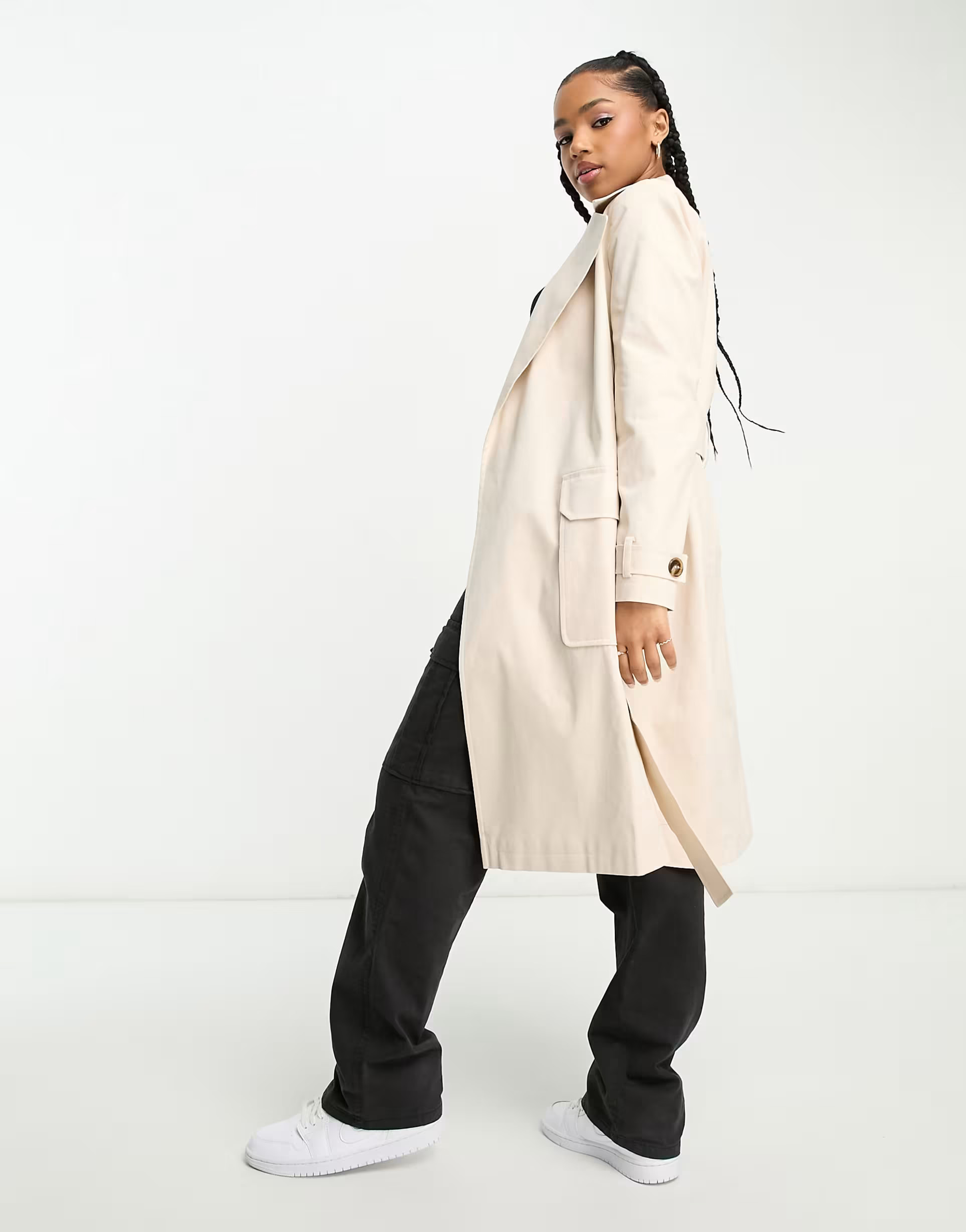 Miss Selfridge cargo pocket trench coat in neutral stone | ASOS | ASOS (Global)