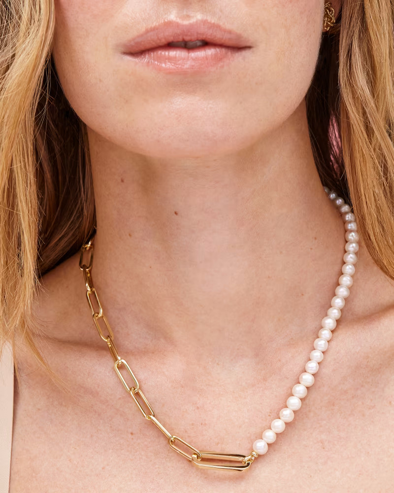 Ashton Gold Half Chain Necklace in White Pearl | Kendra Scott