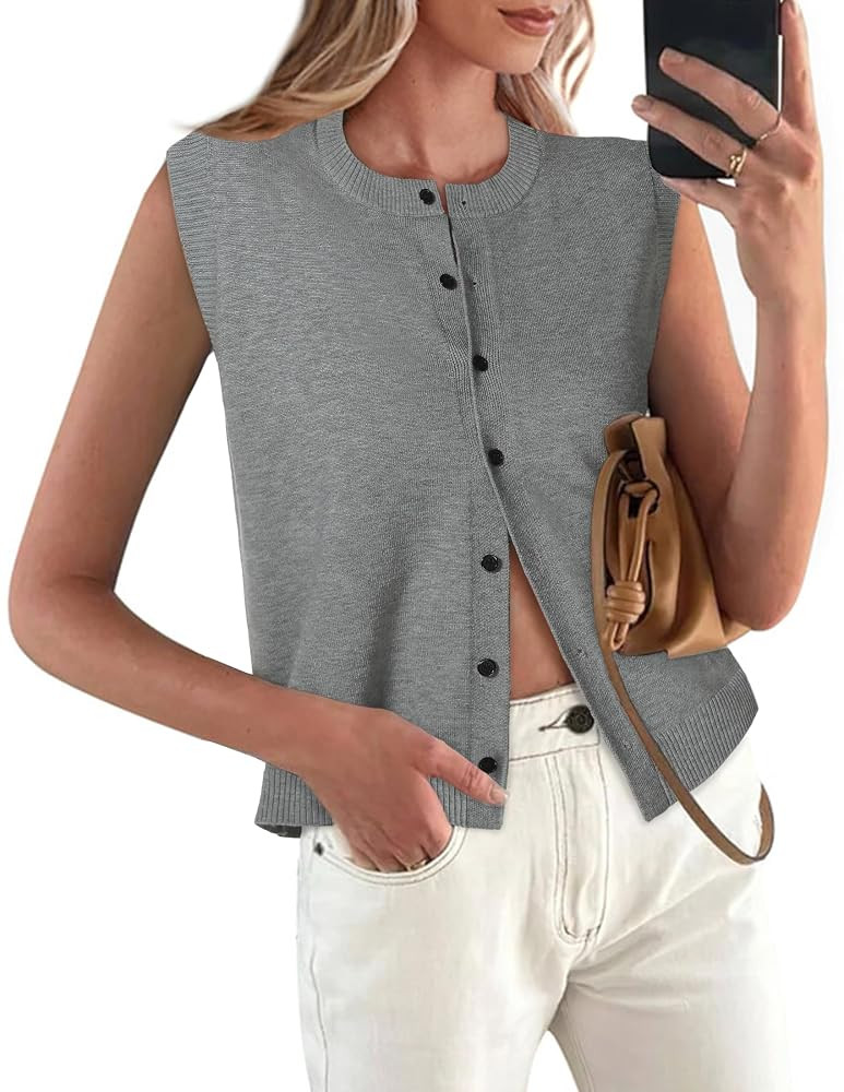 Sweater Vest Women Crewneck Button Down Tank Tops Sleeveless Knit Cardigan Crop Tops 2025 Fashion... | Amazon (US)