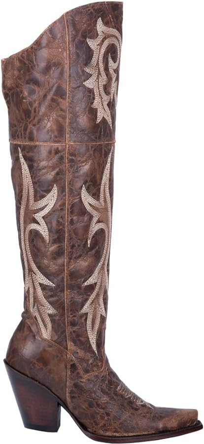 Dan Post Womens Jilted Embroidered Snip Toe Dress Boots Over the Knee High Heel 3" & Up - Brown | Amazon (US)