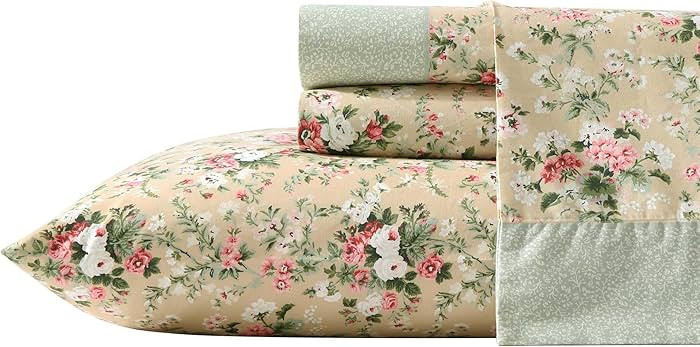 Laura Ashley - Queen Sheet Set, Breathable Percale Cotton Bedding with Deep Pockets, Chic Home De... | Amazon (US)