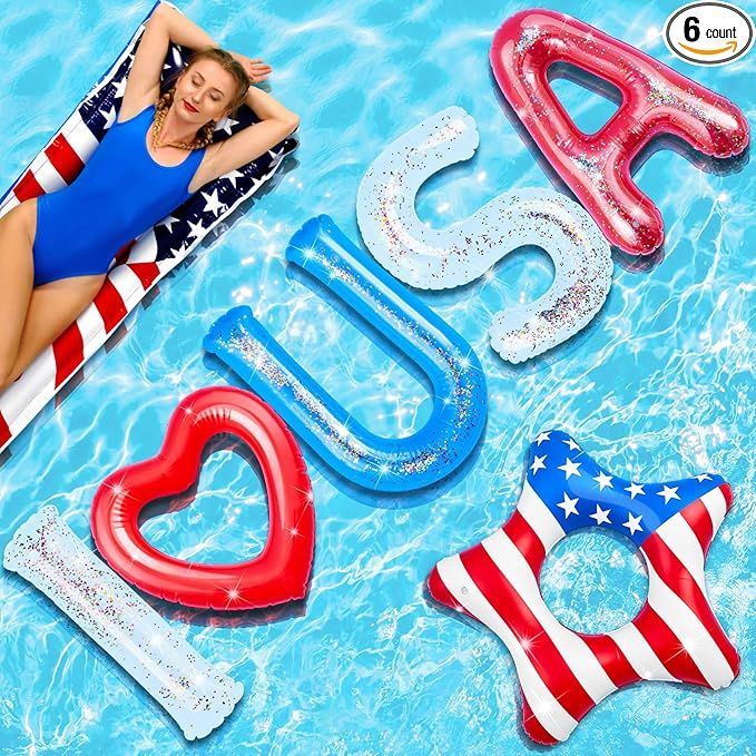 6 Pcs 4th of July Pool Float 20" Inflatable Independence Day Party Pool Set 4th of July Swimming ... | Amazon (US)