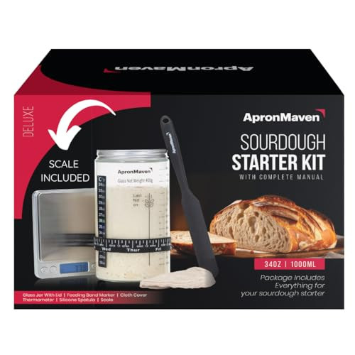 Apron Maven Deluxe Sourdough Starter Kit - 34 oz Large Jar with Scale, Cloth Cover, Feeding Level Band, Thermometer, Spatula, For Easy Sourdough Bread Baking Birthday Gift for Women Bakers | Amazon (US)