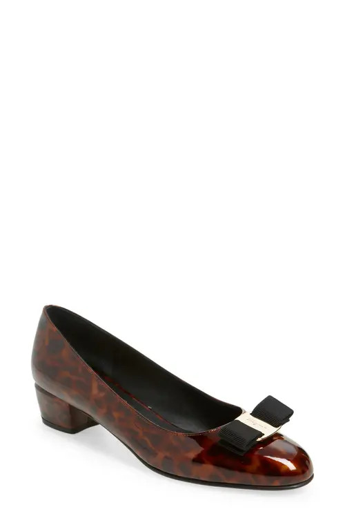 FERRAGAMO Vara Bow Pump in Brown/Black Patent at Nordstrom, Size 9 | Nordstrom