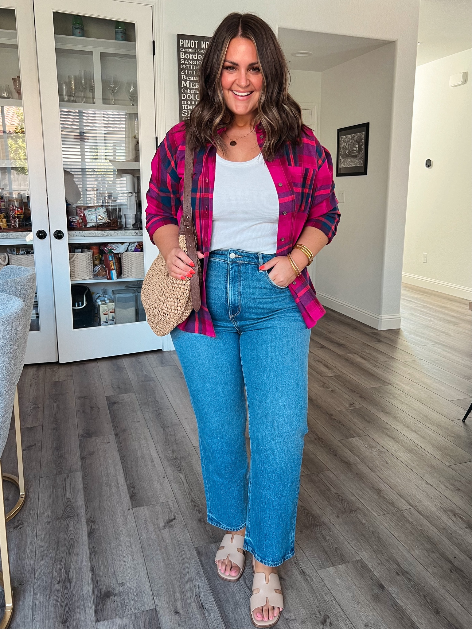 Tank, XL
Jeans, 32
Plaid, large
Sandals, true to size (SO comfy)

Mom style, casual outfit, fall outfit, plaid flannel, sandals, straight leg jeans, curvy denim, midsize, size 14

#LTKMidsize #LTKSeasonal #LTKStyleTip