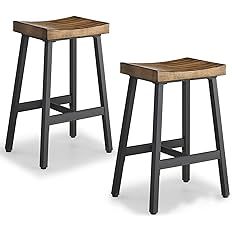 OUllUO Black Bar Stools, Counter Height Bar Stools, Set of 2, Brown Solid Wood Saddle Stools with... | Amazon (US)
