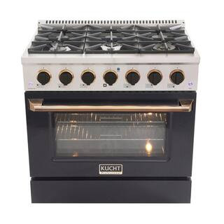 Custom KNG 36 in. 5.2 cu. ft. Natural Gas Range with Convection Oven in Black with Black Knobs an... | The Home Depot
