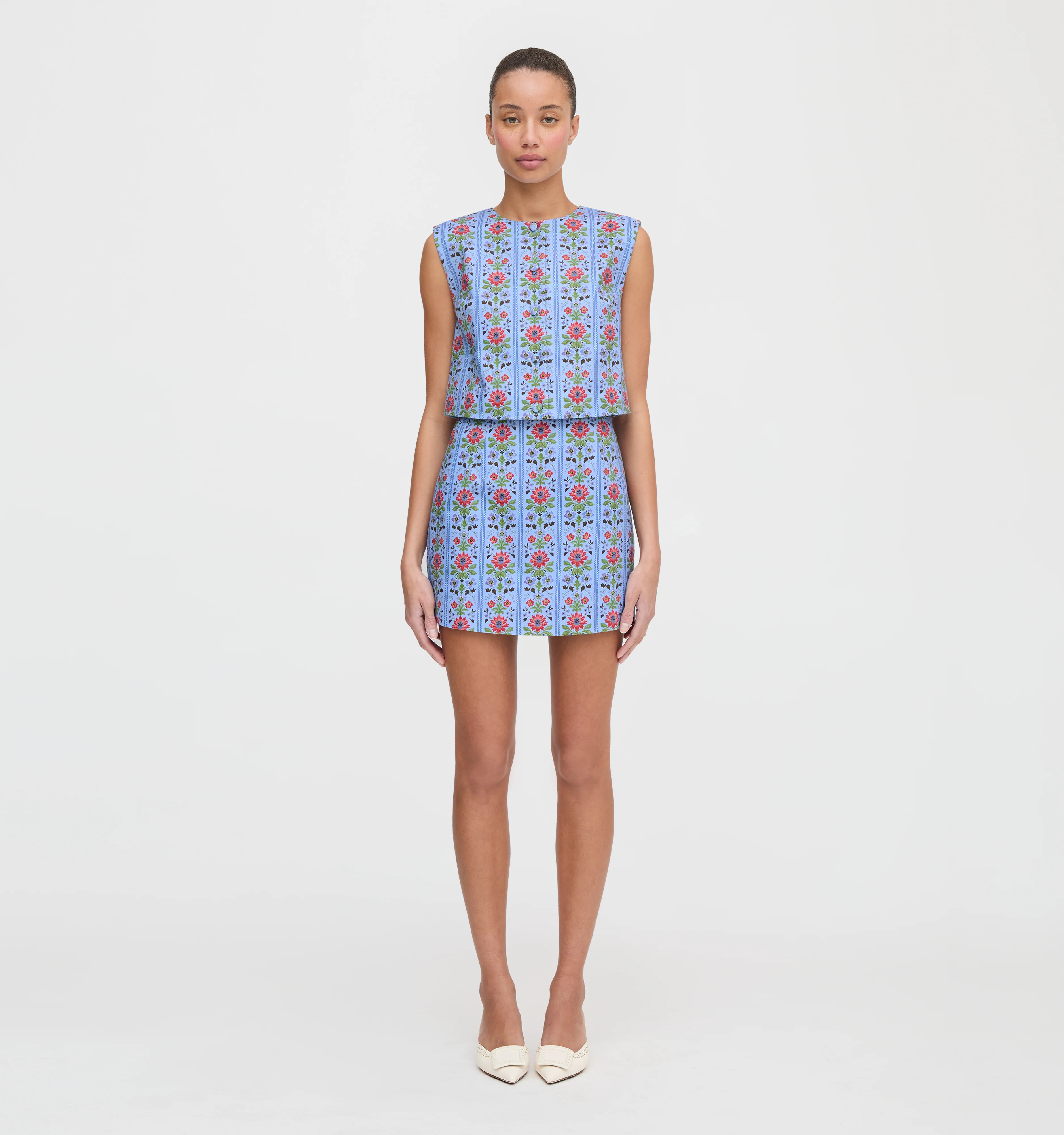 The Hallie Skirt - Blue Floral Block Stripe | Hill House Home US