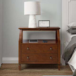 Jacqueline Walnut 2-Drawer Nightstand with Built-In Outlets | The Home Depot