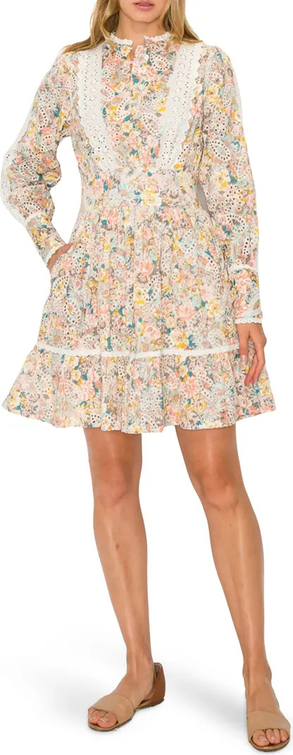 MELLODAY Floral Eyelet Ruffle Trim Mini Dress | Nordstromrack | Nordstrom Rack