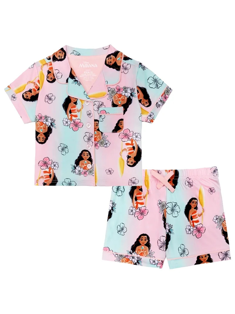 Moana Girls 2-Piece Short Sleeve Top and Short Coat Pajama Set, Sizes 4-12 | Walmart (US)