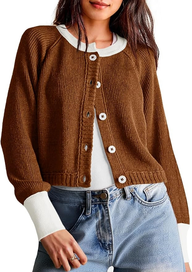 Saodimallsu Womens Cropped Cardigan Sweaters Button Down Open Front Long Sleeve Fall Trendy Color... | Amazon (US)