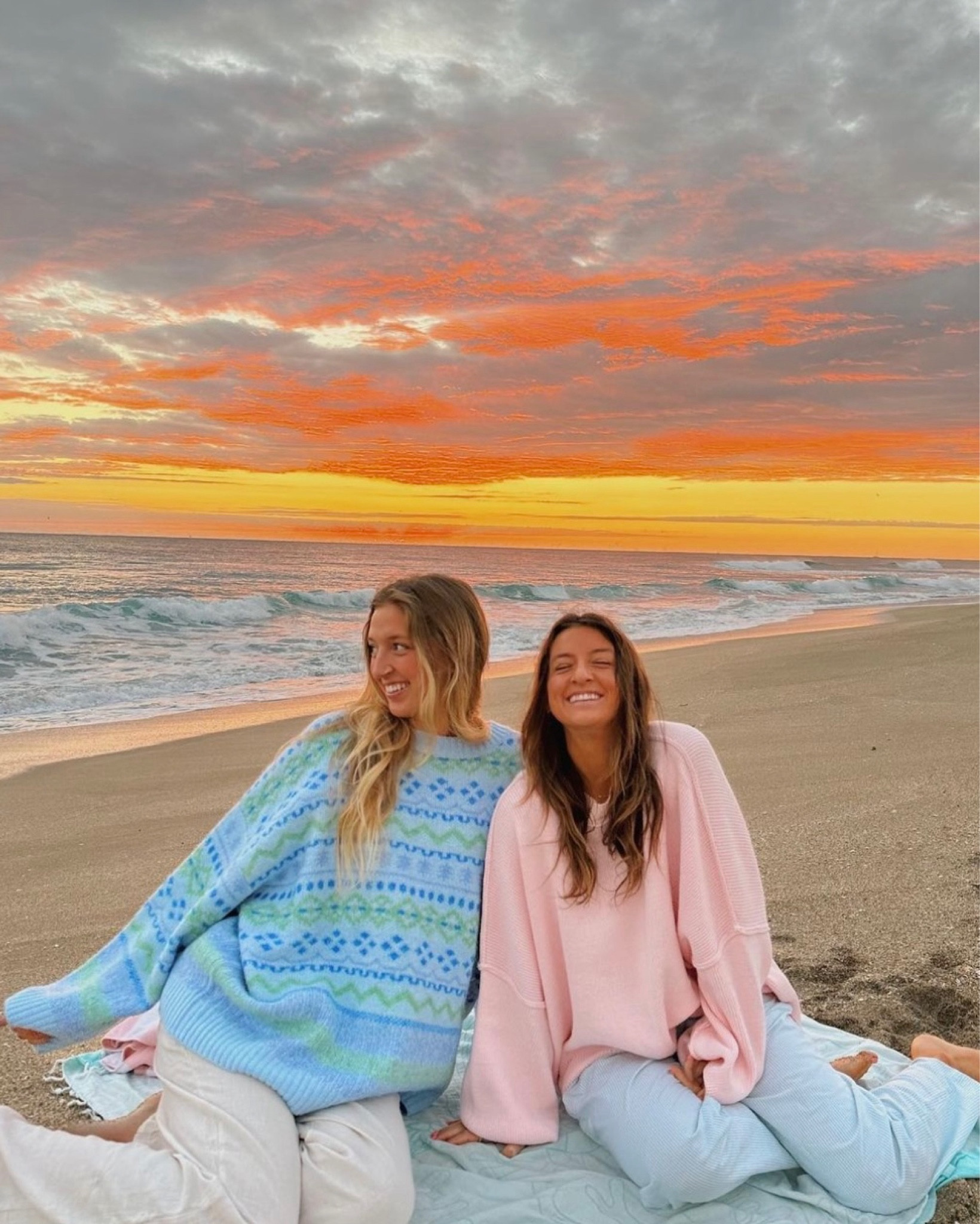 this beach sunrise was INSANE! Greta and I are both wearing grey bandit sweaters, both kept us so warm! use code: NAT20 

sweaters, linen pants, beach outfits, winter outfit, cold weather outfit, vacation outfitt

#LTKstyletip #LTKGiftGuide #LTKSeasonal