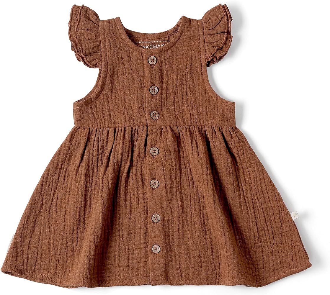 Makemake Organics 100% Organic Newborn Clothes Girls Flutter Henley Dress Summer Muslin Toddler Litt | Amazon (US)