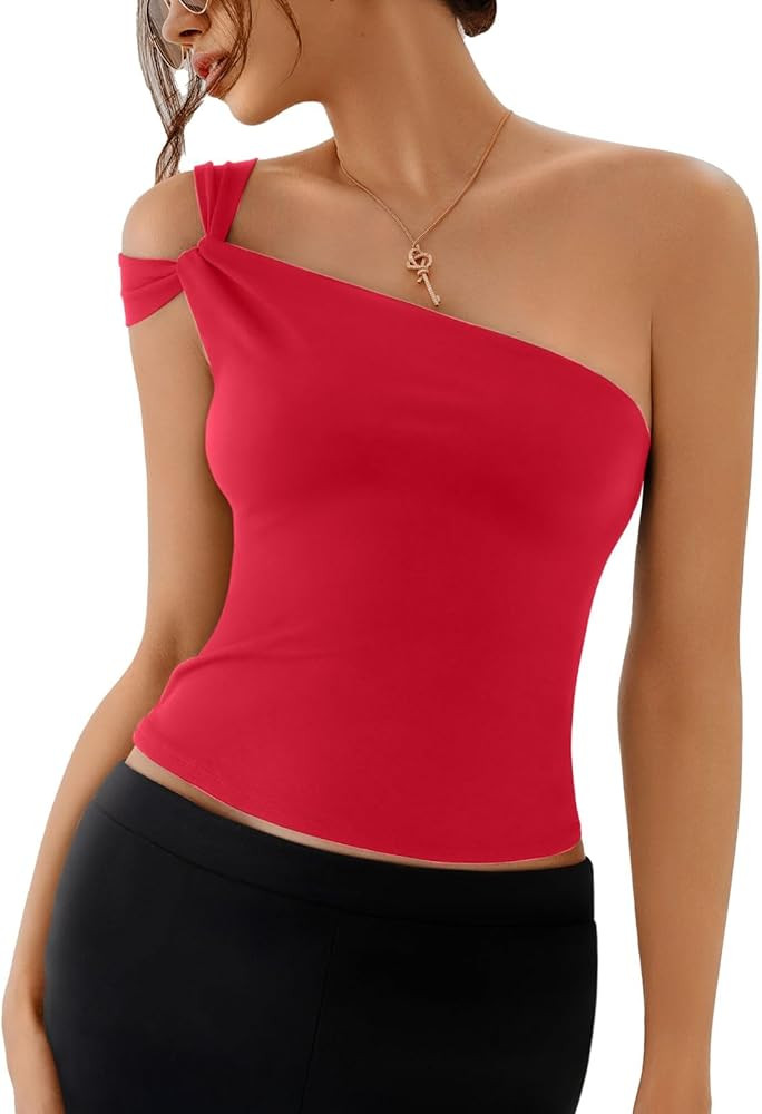 REORIA 2025 Summer Tops One Shoulder Asymmetric Women's Tops Trendy Sleeveless Shirts, Y2k Sexy G... | Amazon (US)